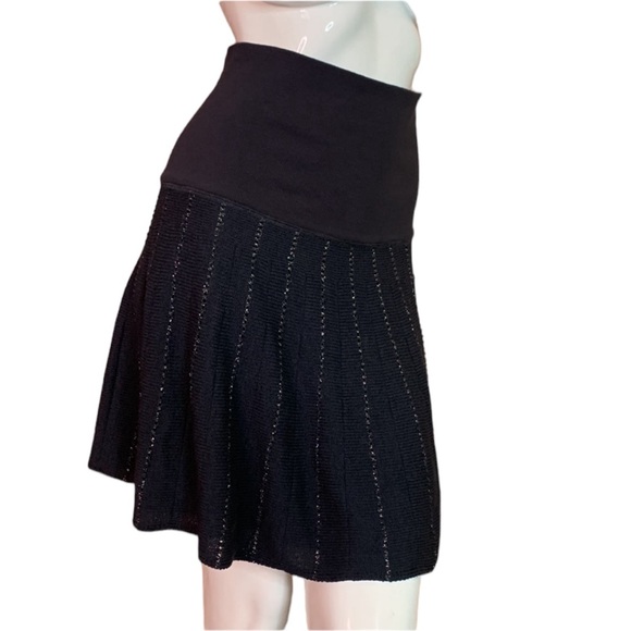 Free People FP knit navy blue skirt mini striped sparkly metallic fun flare sz L - Picture 9 of 13